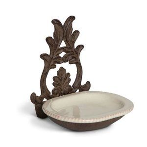 GG COLLECTION "GRAZIA" CREAM SPOON REST w/ DECORATIVE ACANTHUS LEAF METAL BASE